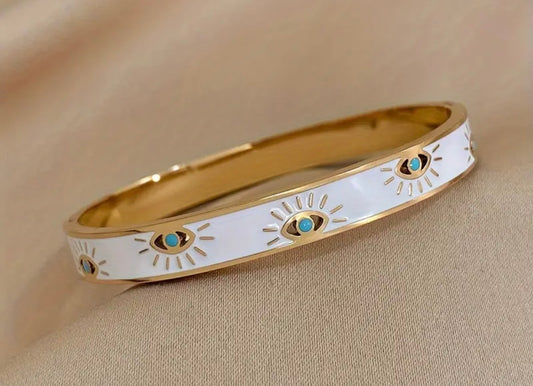 18K Gold Evil Eye Bangle – Waterproof, Hypoallergenic Protection Jewelry