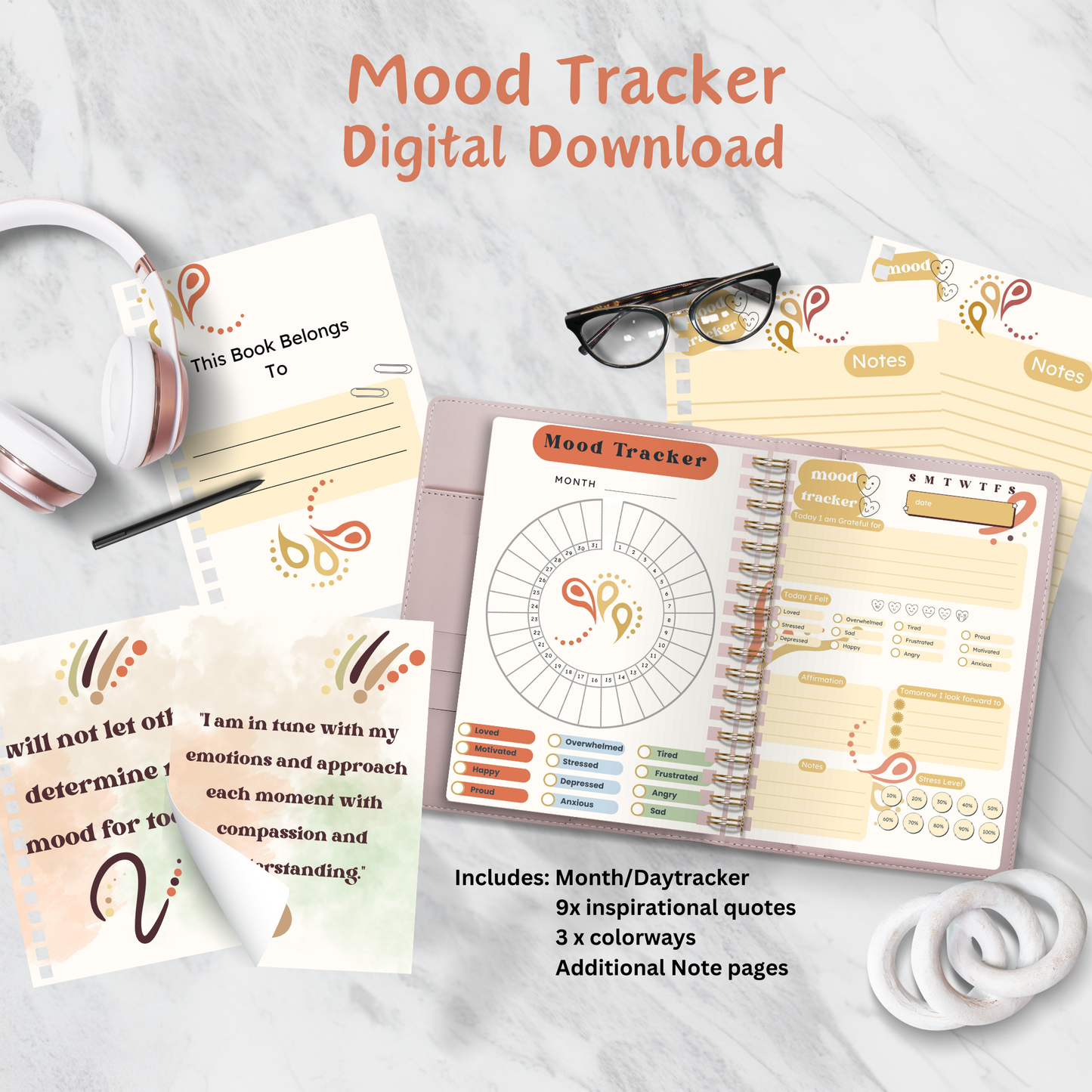Mood tracker Journal- Daily/Monthly Digital Download -Printable