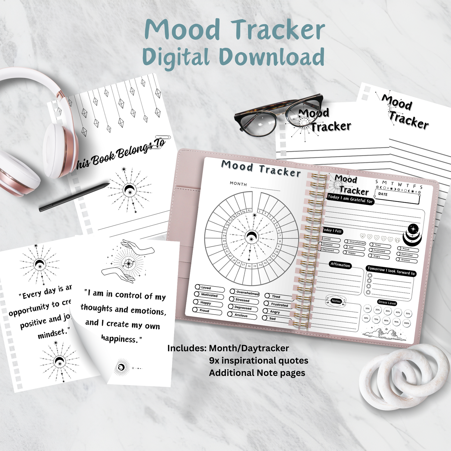 Celestial Mood tracker Journal- Daily/Monthly Digital Download -Printable