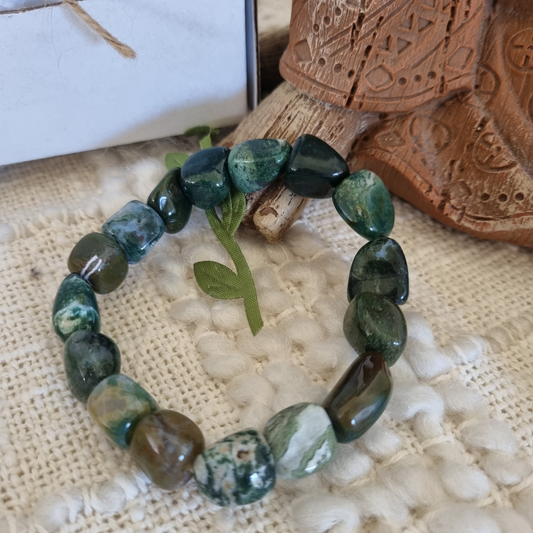 Gift box - Green Moss Agate Bracelet & Tumblestones