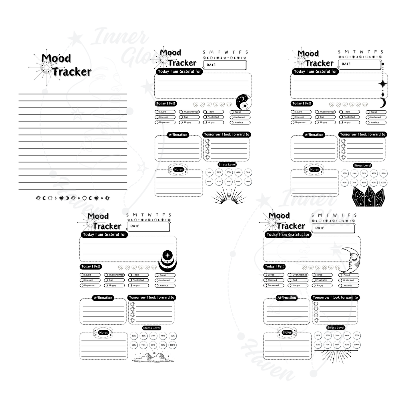 Celestial Mood tracker Journal- Daily/Monthly Digital Download -Printable