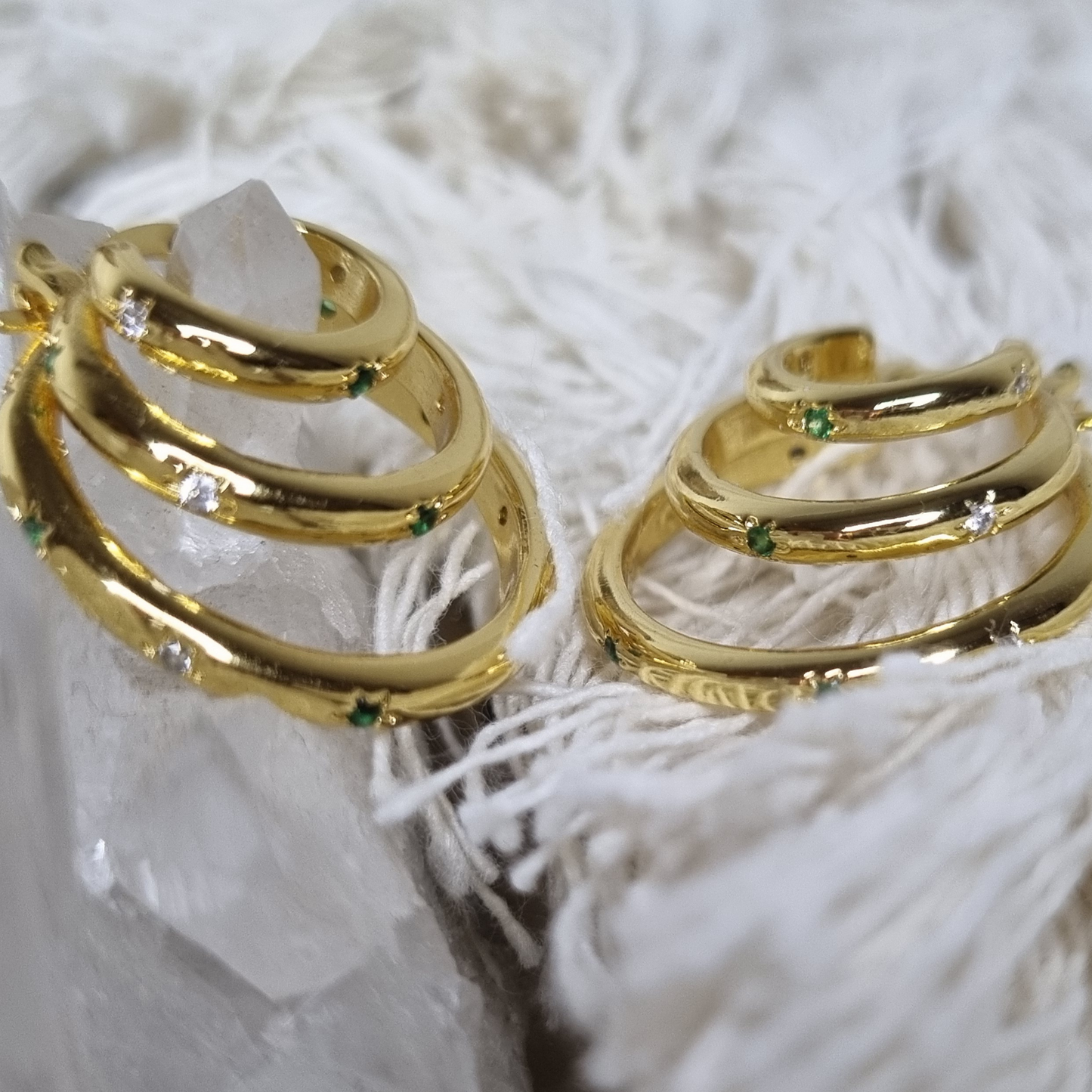 Stacked Emerald & CZ Hoop Earrings – Gold Plated Sterling Silver Elegance