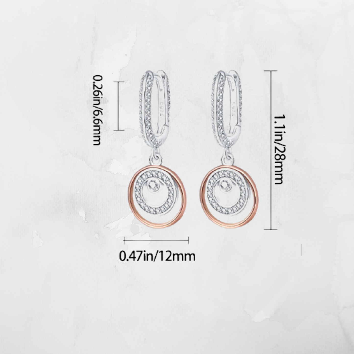 Two-Tone Spiral CZ Drop Earrings – Sterling Silver with Rose Gold Accents