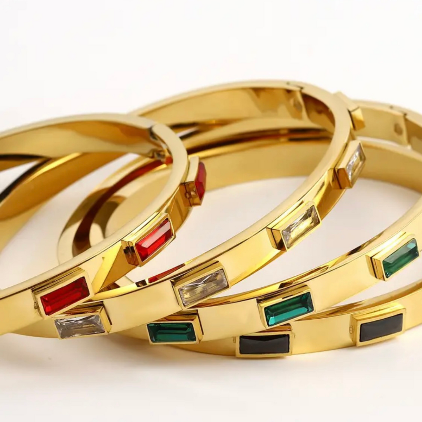 Waterproof Gold Bangle -Ruby Coloured Stone