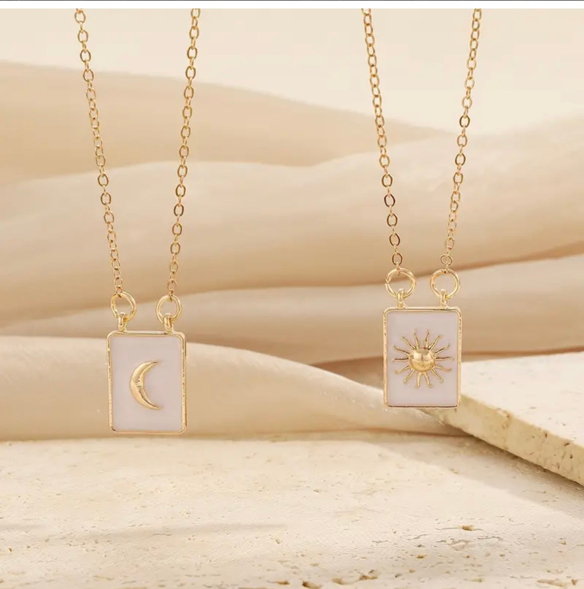 Boho Vintage Sun & Moon Tarot Card Necklaces – 14K Gold Plated Sterling Silver
