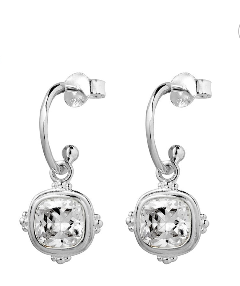 Cushion Cut CZ Charm Half Hoop Earrings – 925 Sterling Silver