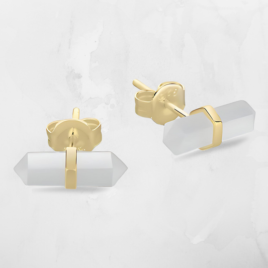 Double Pointed Clear Quartz Stud Earrings, designed to embody clarity, balance, and timeless elegance.