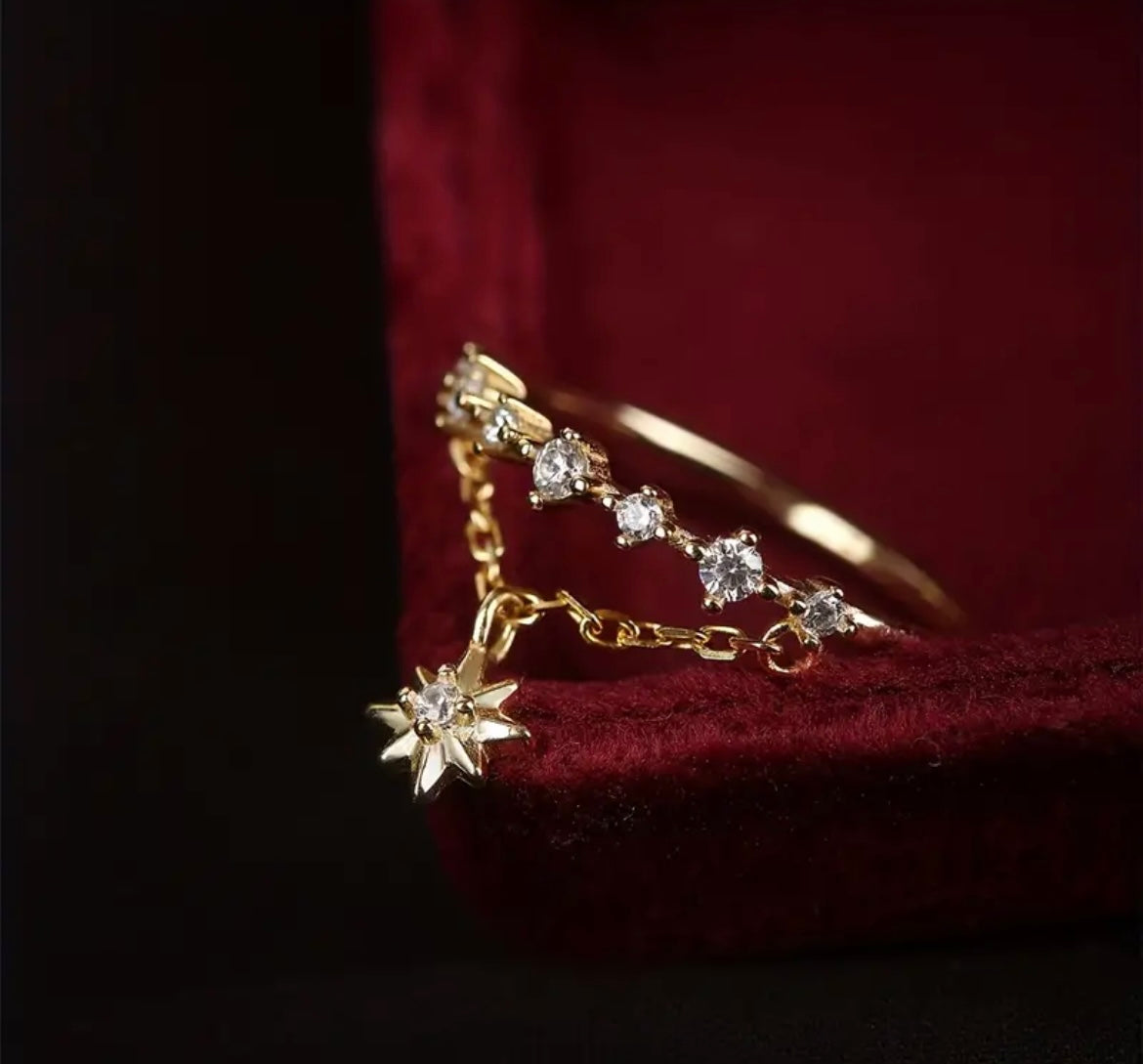 star drop ring, gold stacking ring