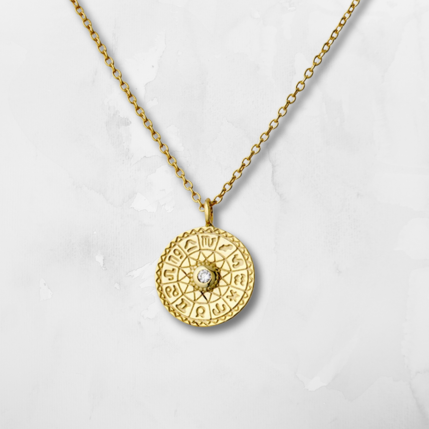 Zodiac Wheel Necklace – Gold-Plated 925 Sterling Silver Charm of the Stars