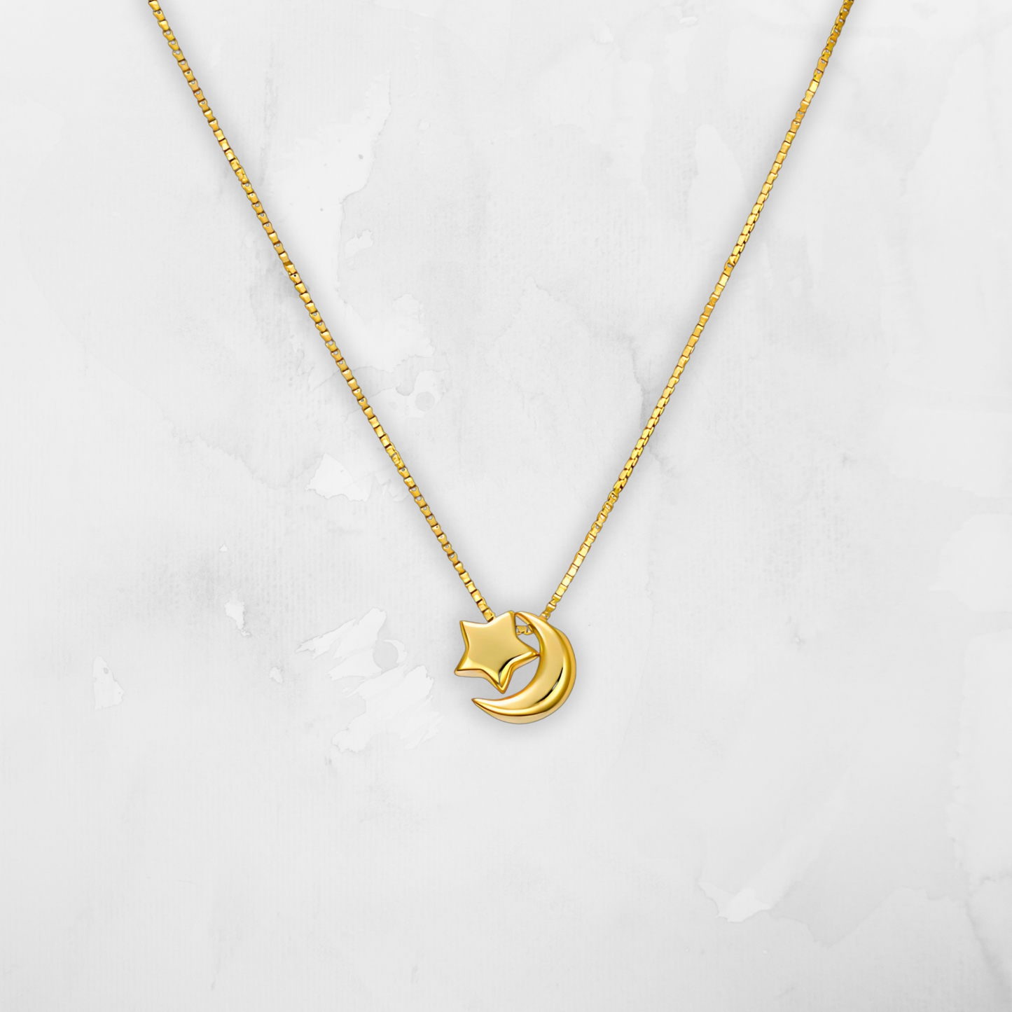 Mini Celestial Gold Pendant with Fine Box Chain Necklace