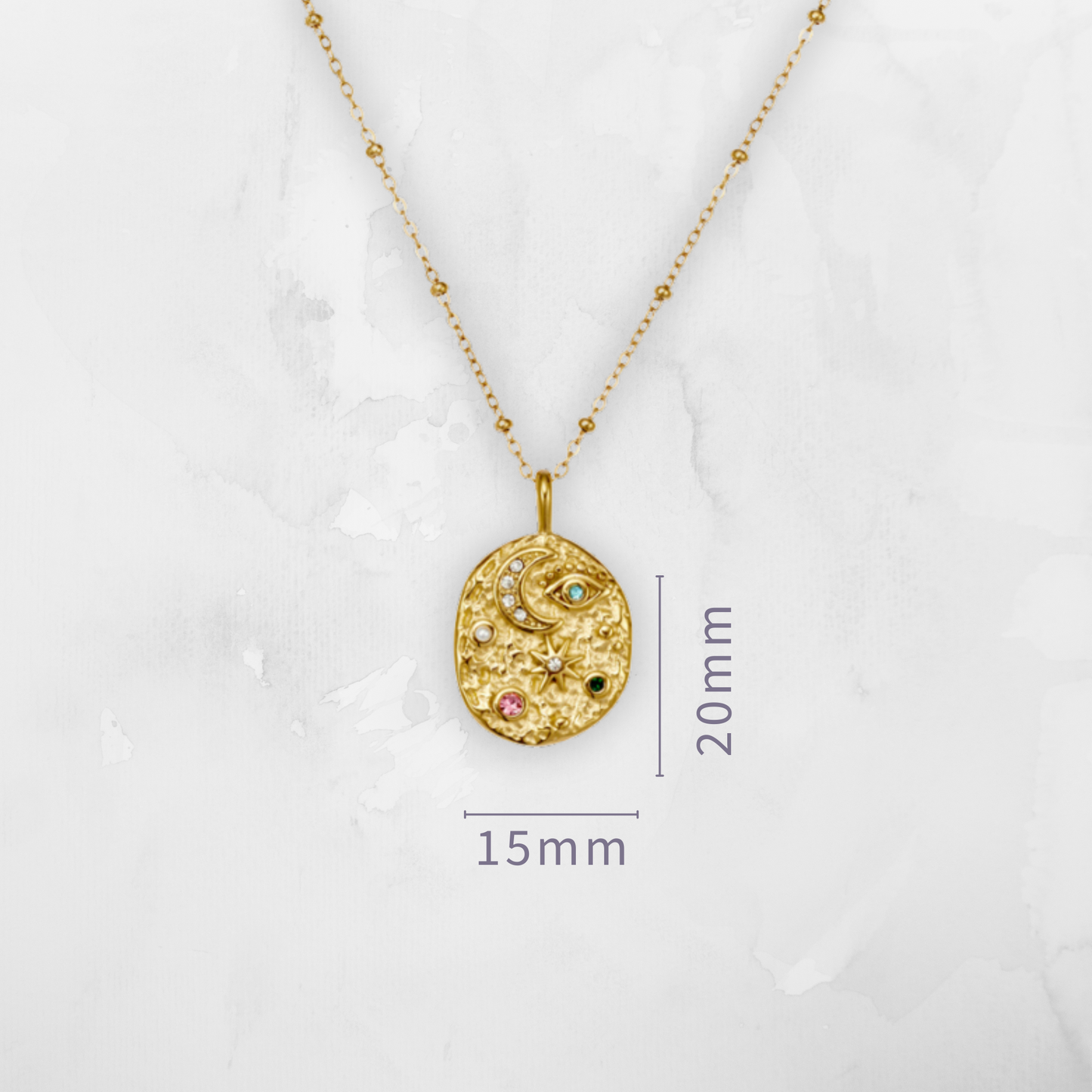 Product Details:
Chain Length: 40+5cm
Plating: Hard coated with 18K Gold PVD plating
Fitting Type: Parrot clasp
Features: Waterproof, anti-tarnish, and hypoallergenic