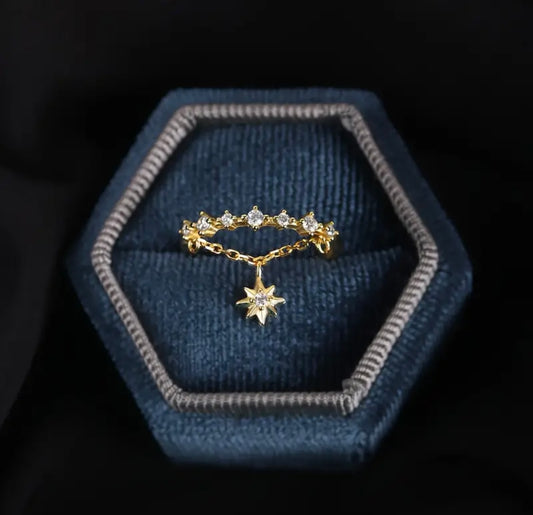 Shining Star Drop Ring, a dazzling boho-inspired double-layer design that combines celestial elegance with modern style.