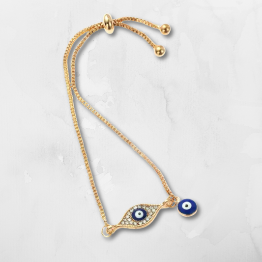 Double Evil Eye Adjustable Bracelet – Gold-Plated