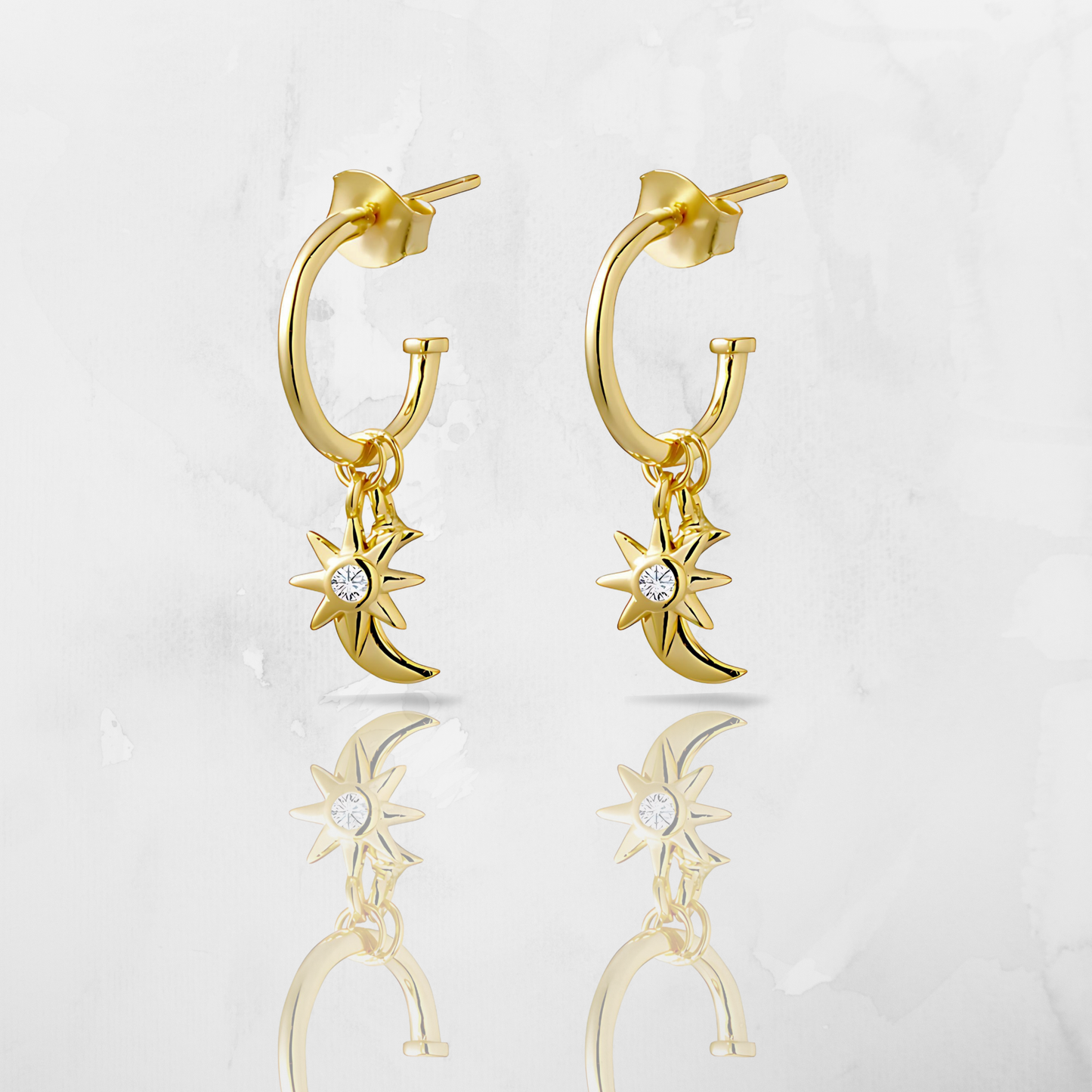 Half Hoop Moon & CZ Star Earrings – 14K Gold Plated Celestial Style