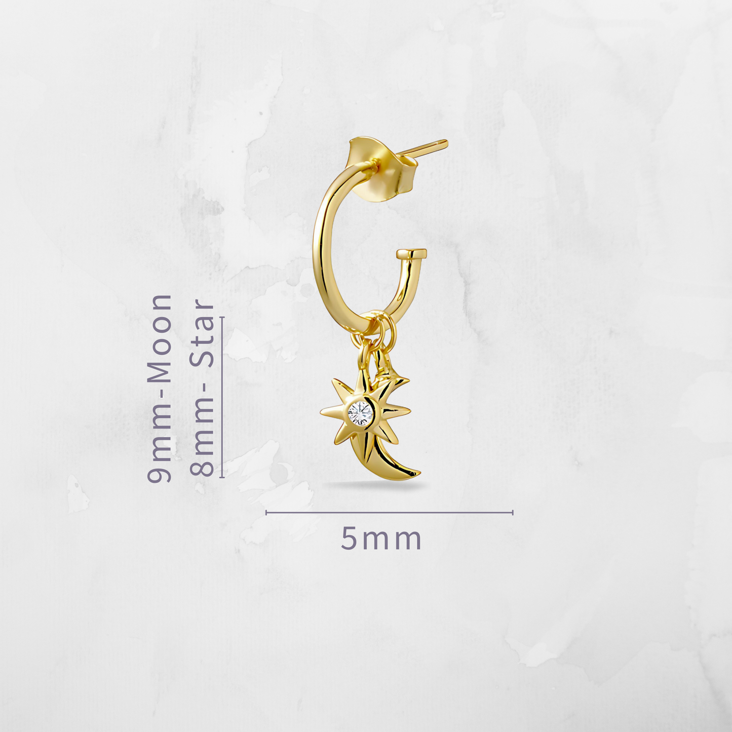 Dimensions: 9x5mm (moon) / 8x5mm (star)
Material: 14K Gold Plated with cubic zirconia
Fitting Type: Butterfly back
Features: Hypoallergenic and tarnish-resistant