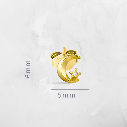 Moon & CZ Star Stud Earrings – 14K Gold Plated Celestial Sparkle