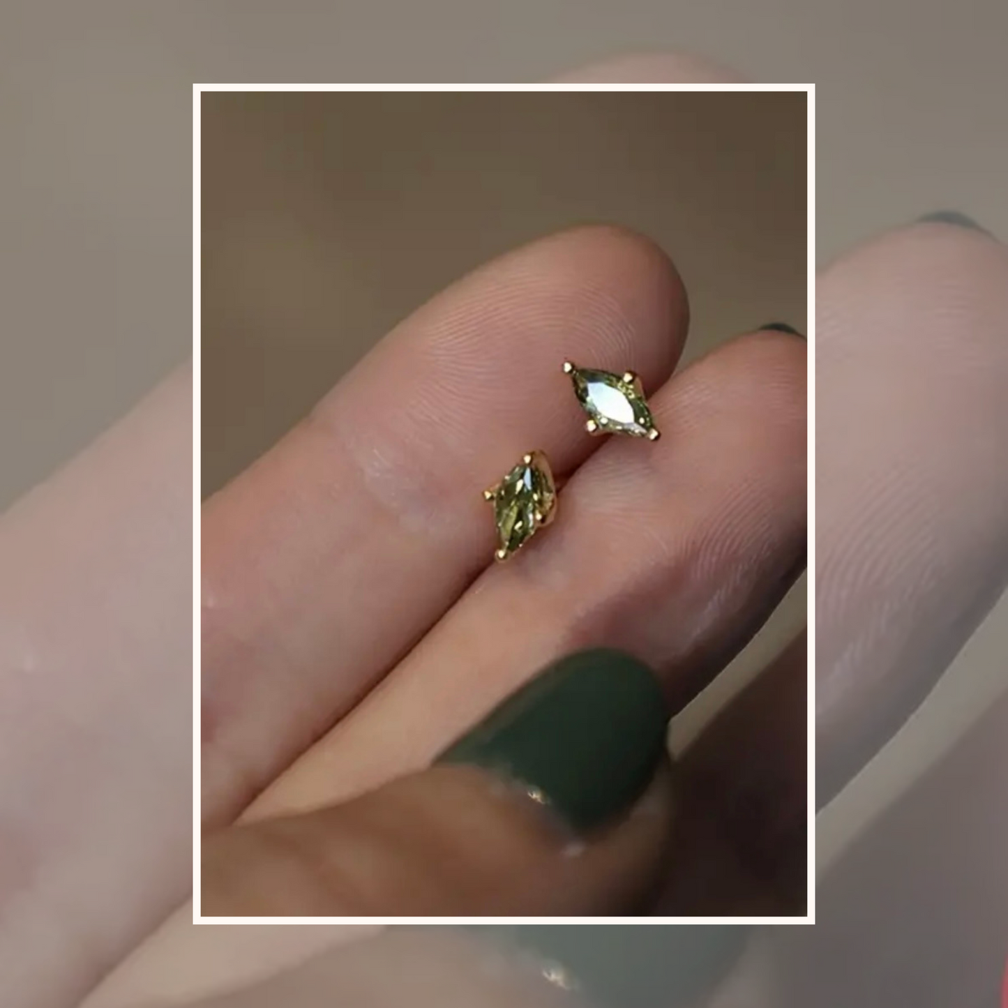 green zircon stud earrings, gold and silver gemstone studs,