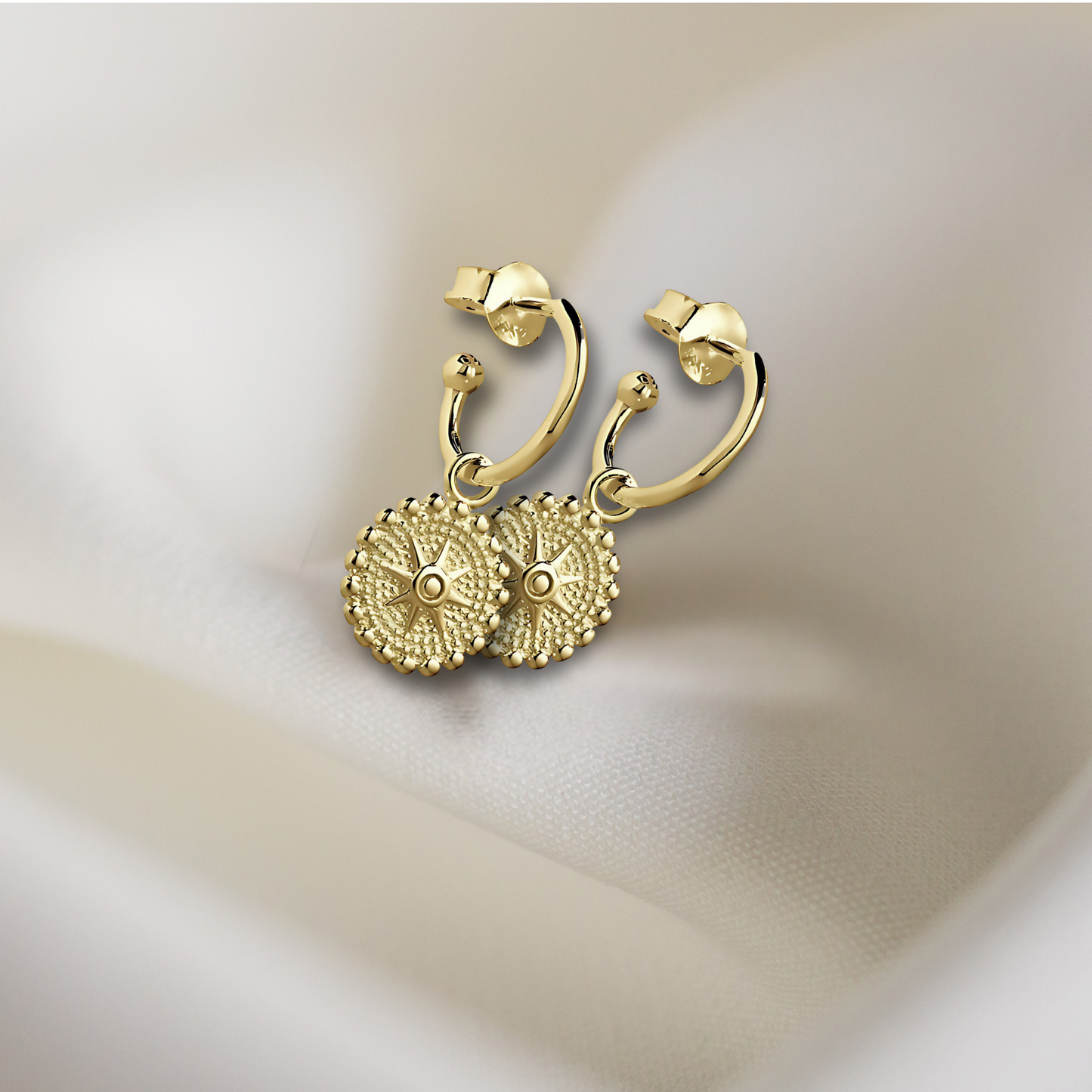 Add some star power to your outfit with our Half Hoop Circular Star Earrings. Crafted in radiant 14K gold plating, these earrings feature a bold circular hoop design anchored by a polished star charm—perfect for adding a little glamour and shine to any look.