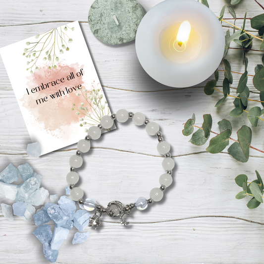 intuitive crystal bracelet, opal tumblestone stretch bracelet, spiritual gift bracelet, cosmic crystal bracelet, celestial stackable bracelet