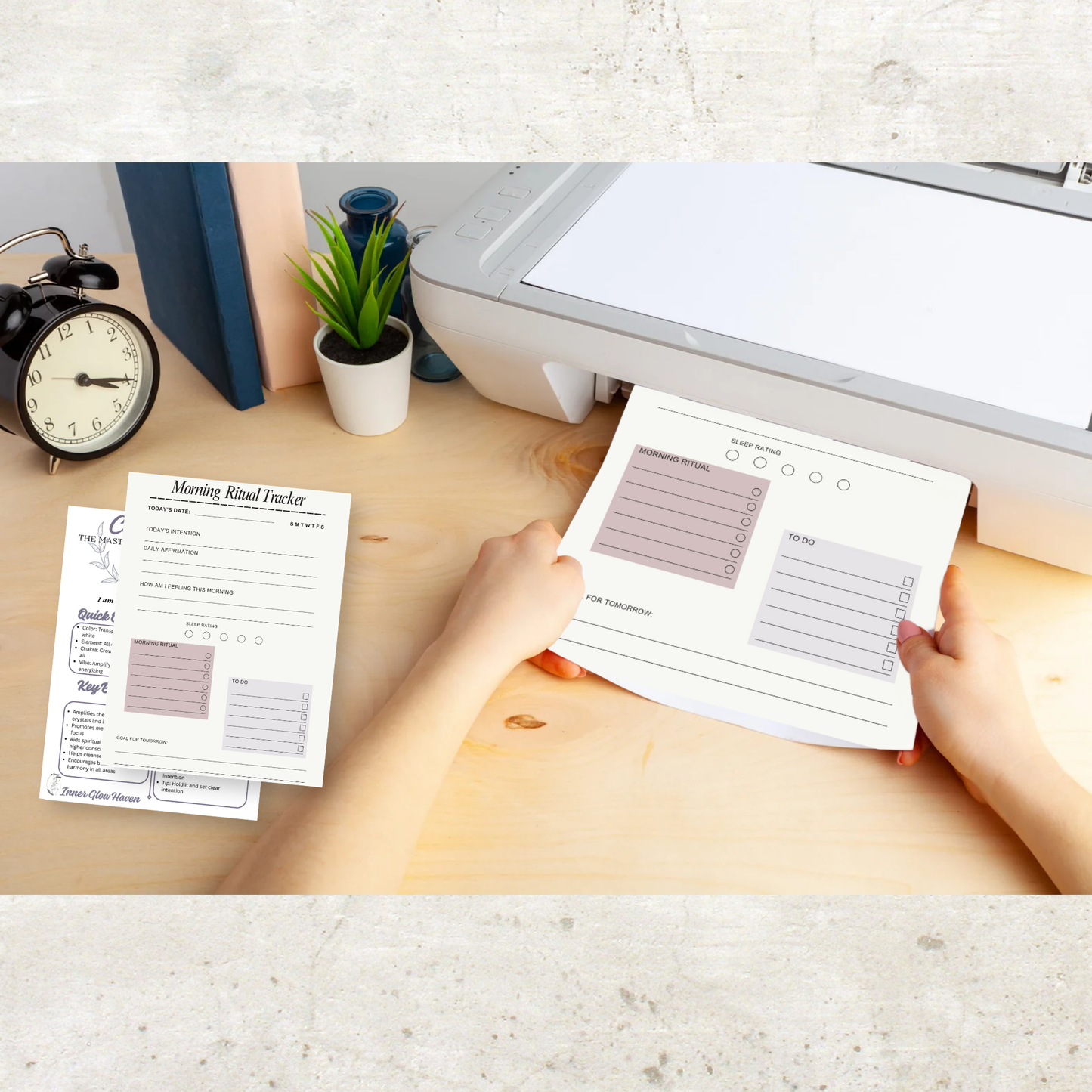 printer showing morning ritual planner