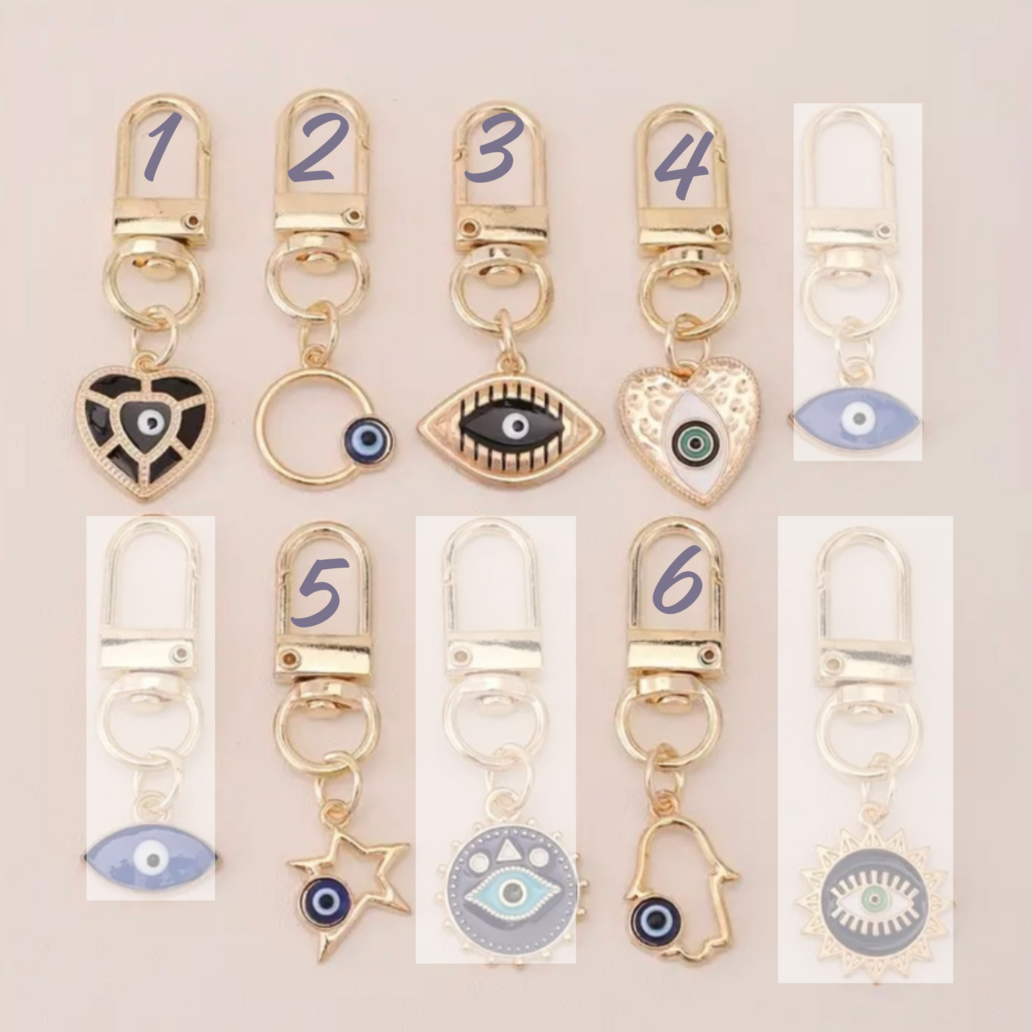selection of keyrings showing numbers as per website