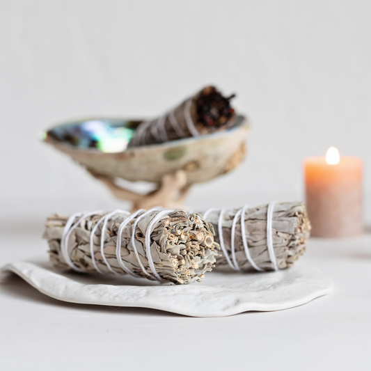 set up of smaller white sage smudge stick