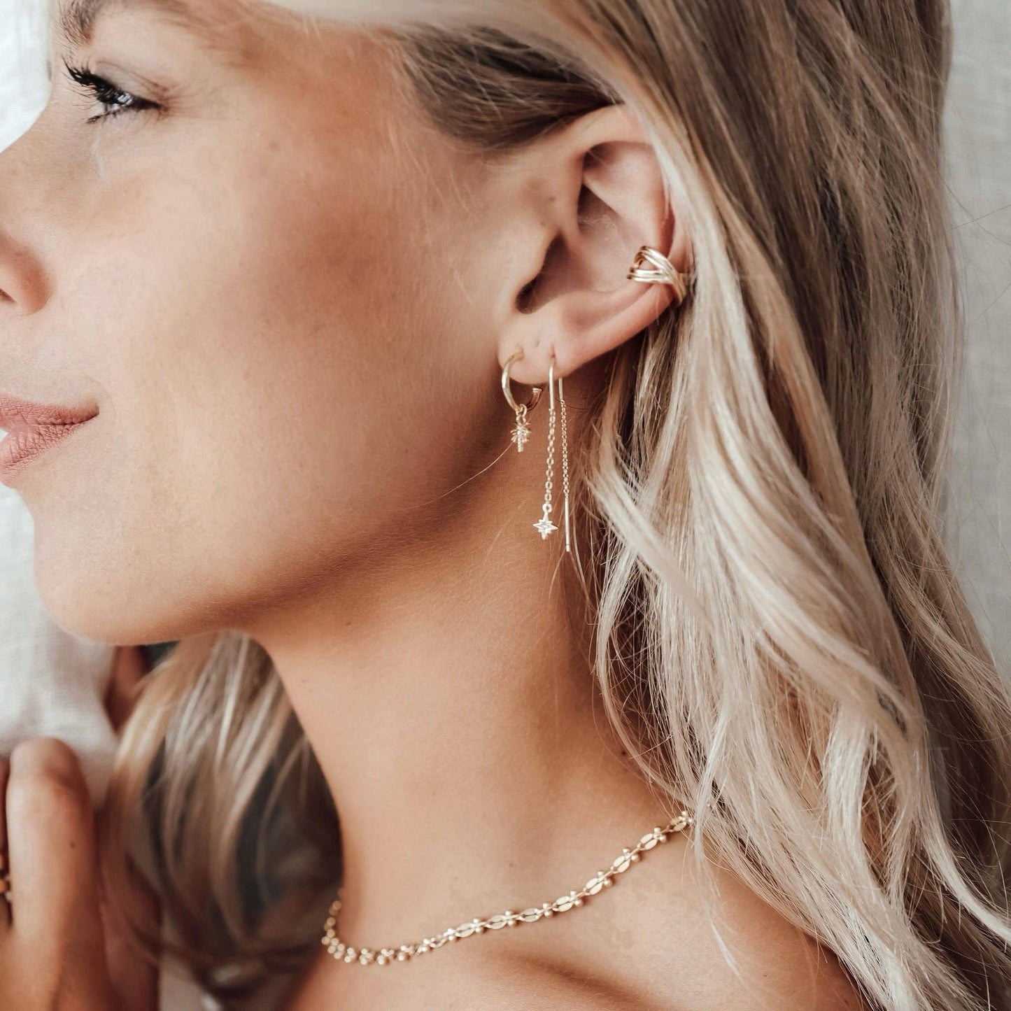 gold star threader earrings, 14k gold plated earrings,