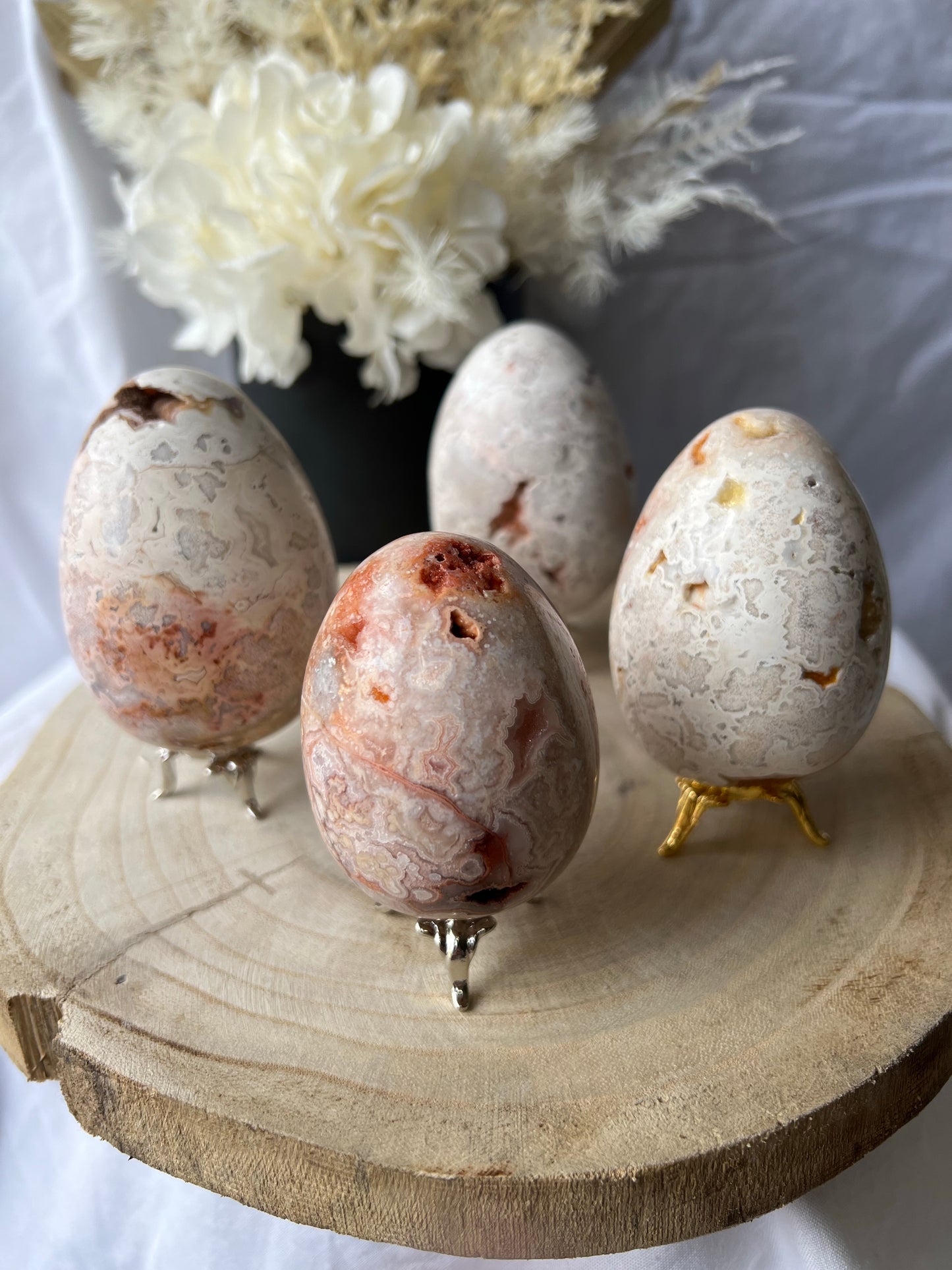 Pink Crazy Lace Eggs with stand - The Laughter Stone of Joy & Positivity ✨😊