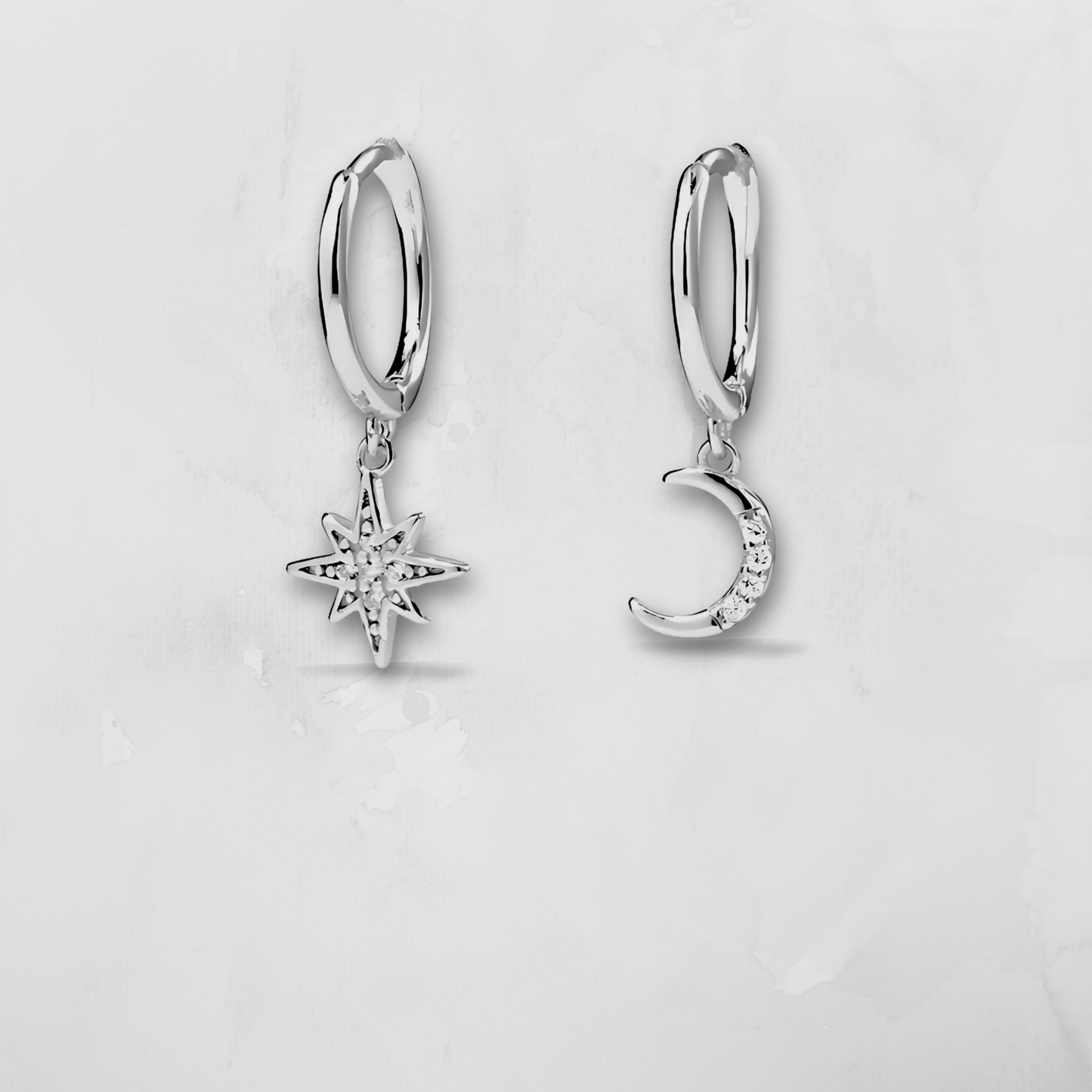 Star & Moon Huggie Earrings - Silver & Gold