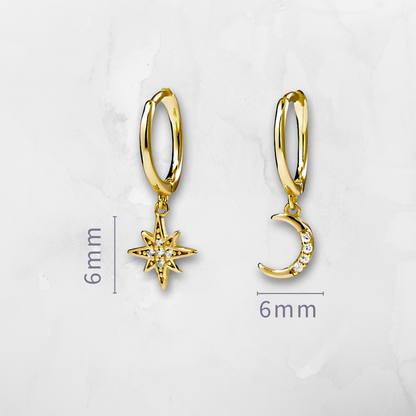 Star & Moon Huggie Earrings - Silver & Gold