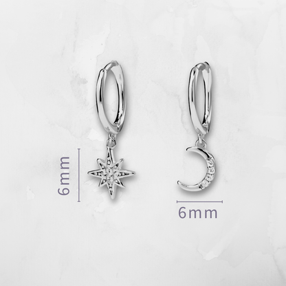 Star & Moon Huggie Earrings - Silver & Gold