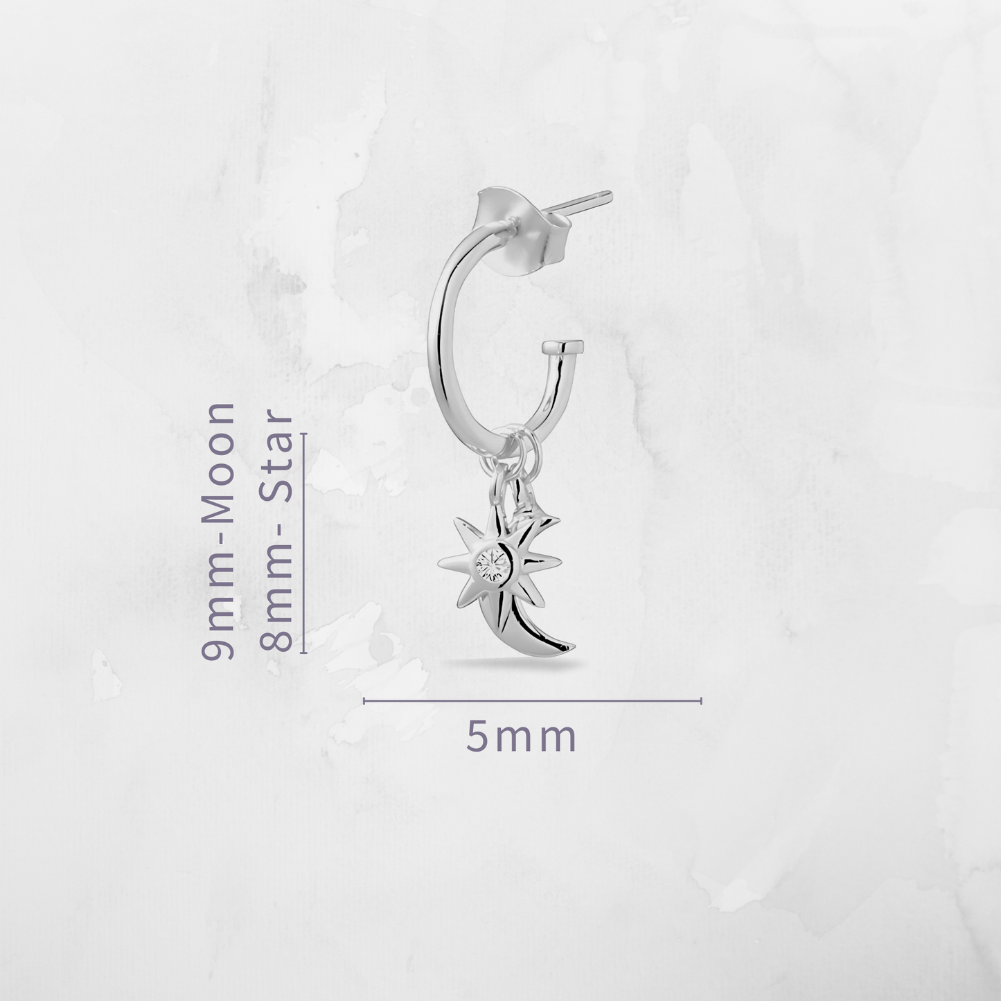 Half Hoop Moon & CZ Star Earrings -Silver