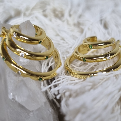 Stacked Emerald & CZ Hoop Earrings – Gold Plated Sterling Silver Elegance