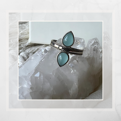 Blue chalcedony double ring - Silver