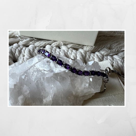 Amethyst Lariat Bracelet – 925 Sterling Silver Elegance & Clarity
