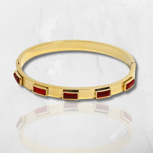 Waterproof Gold Bangle -Ruby Coloured Stone