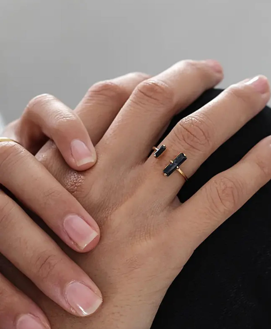 Black Obsidian open bar adjustable ring