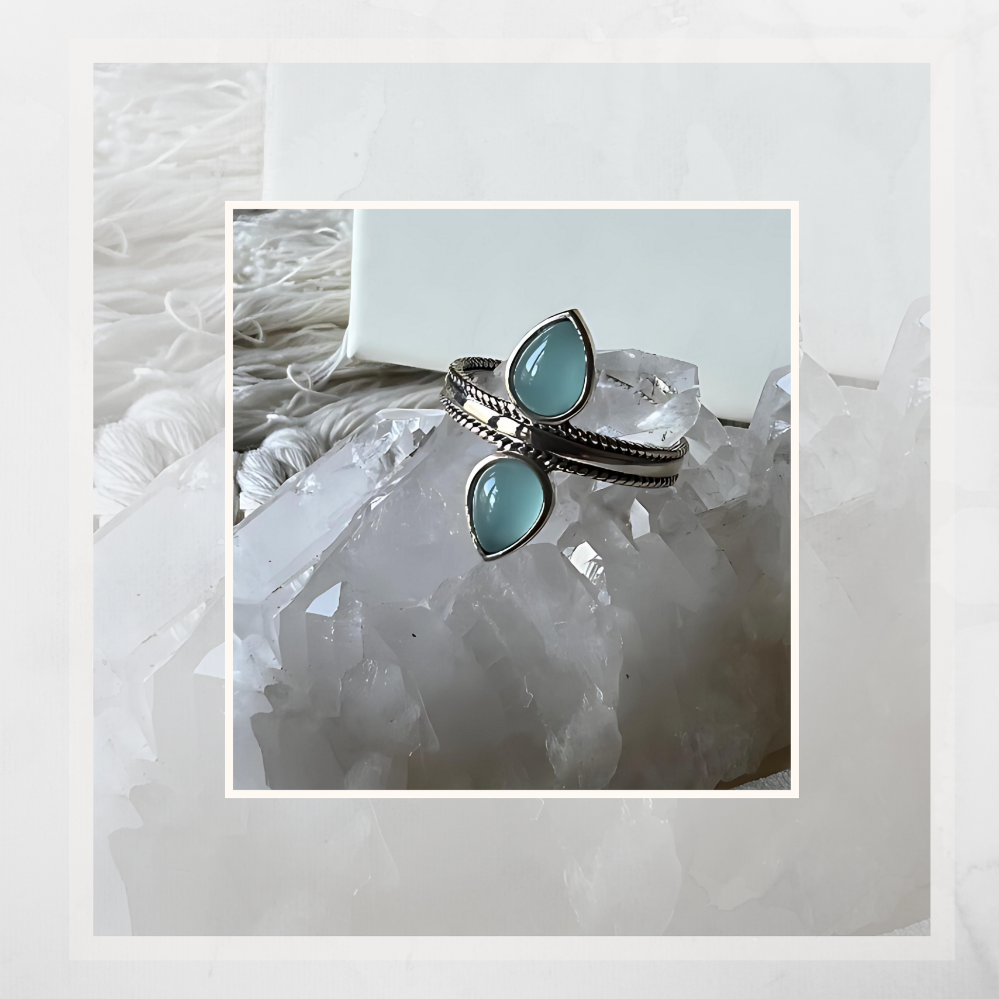 Blue chalcedony double ring - Silver