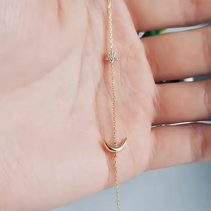 Let your light align with the cosmos in our Dainty Star & Moon Bracelets, delicately crafted to bring minimalist elegance and celestial symbolism to your everyday style. Featuring finely detailed star and moon charms, this bracelet honors the power of the moon for intuition and stars for guidance.