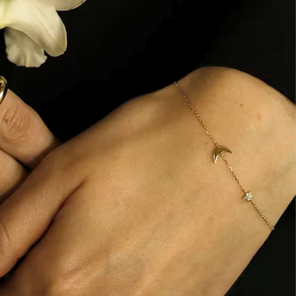Dainty Star & Moon Bracelets – 14K Gold Plated Sterling Silver Celestial Charm