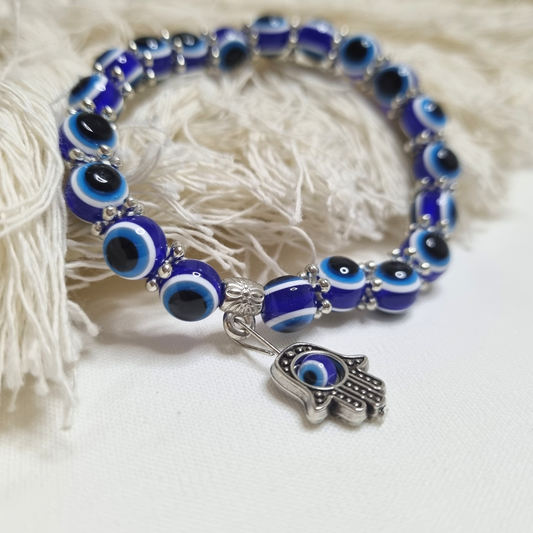 Evil Eye Beaded Bracelet with Hamsa Charm – Protection, Luck & Spiritual Style