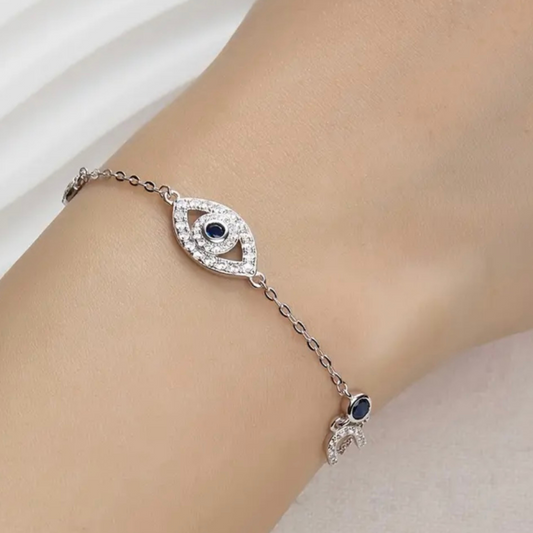 Evil Eye & Horseshoe Moon Bracelet – 14K Gold Plated Sterling Silver 