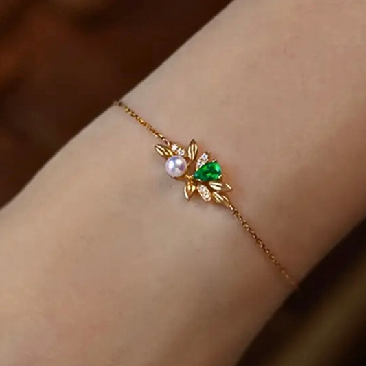 Gold-Plated Sterling Silver Bracelet – CZ & Synthetic Pearl Elegance