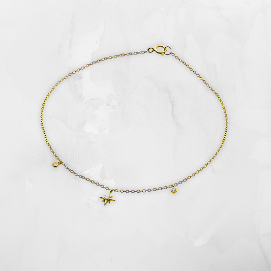 North Star and Charms Anklet, a delicate yet meaningful piece crafted in 14K gold-plated sterling silver