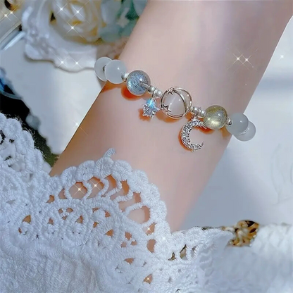 Opal Tumblestone Bracelet with Moon & Star Charms – Intuition, Light & Celestial Beauty