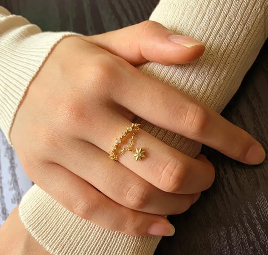 Shining Star Drop Ring – 18K Gold Plated 925 Sterling Silver