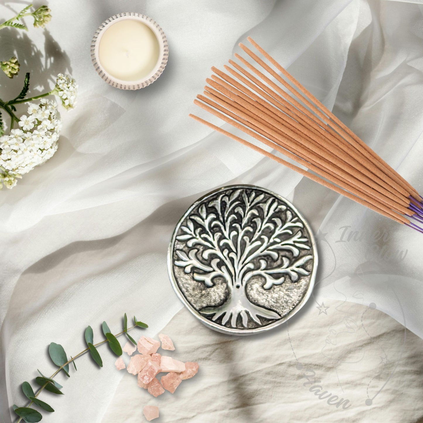 Tree of life Round incense burner with 1 hole for the incense stick
