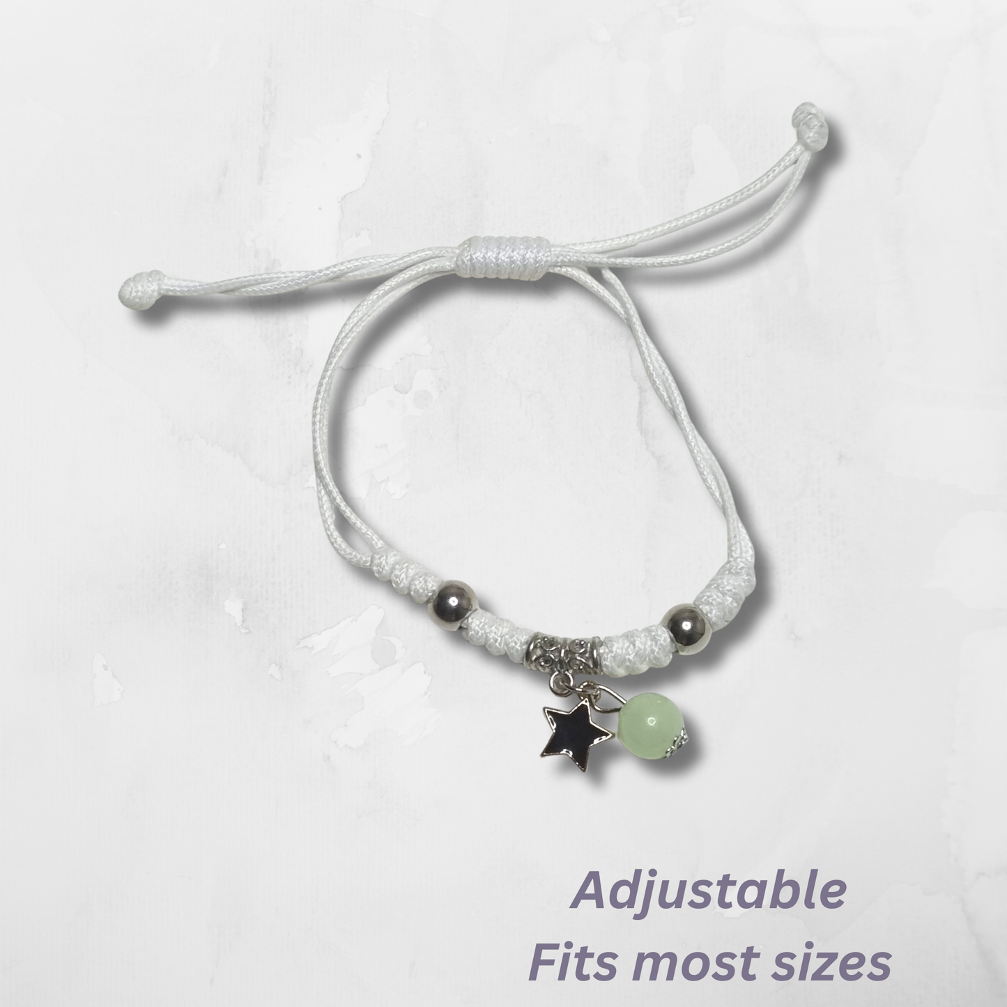 White rope with black star charm and glow-in-the-dark bead