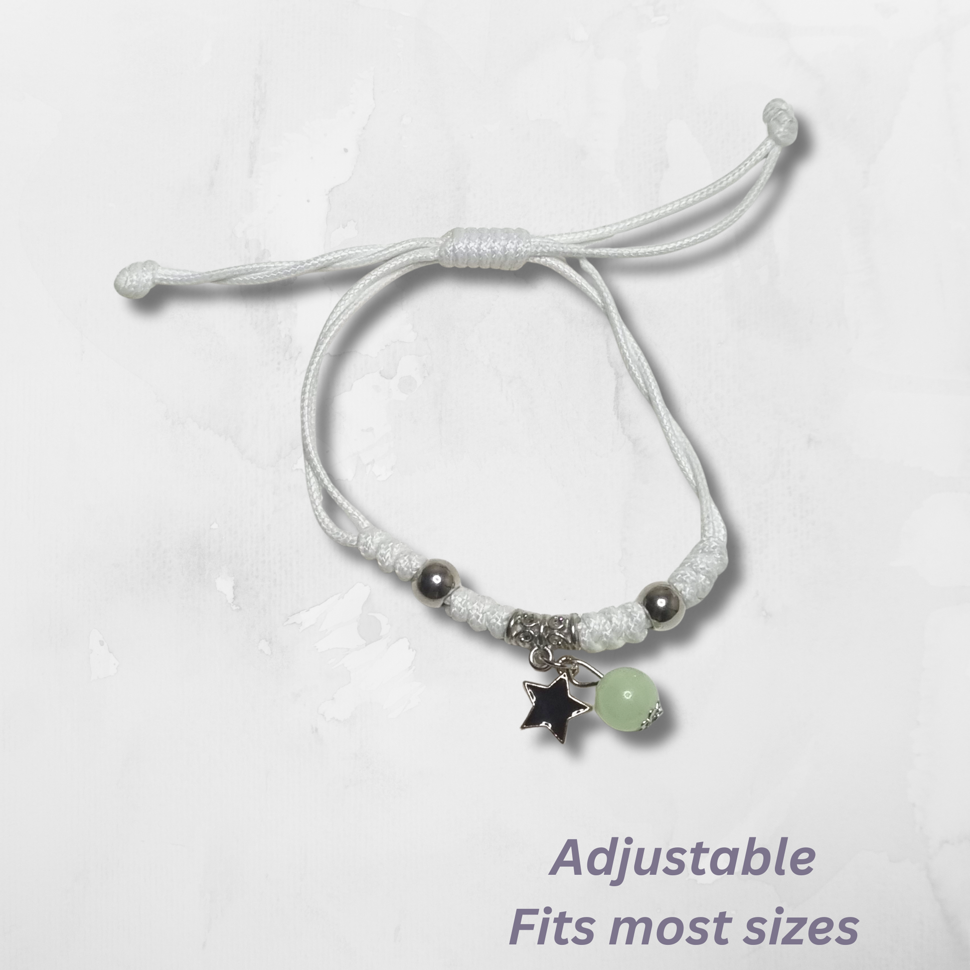  White rope with black star charm and glow-in-the-dark bead