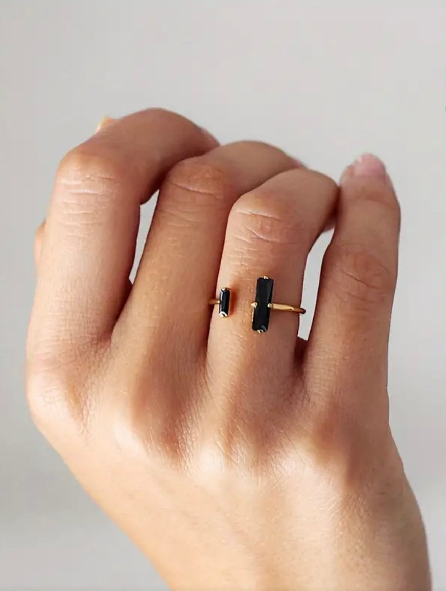 Black Obsidian open bar adjustable ring